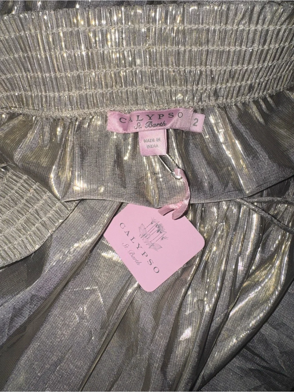 NWT Calypso St. Barth Lourdes Champagne Metallic Parachute Skirt Size 2